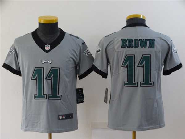 Youth Philadelphia Eagles #11 A. J. Brown Grey Inverted Legend Stitched Football Jersey->youth nfl jersey->Youth Jersey